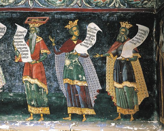 Plato, Pythagoras, and Solon; fresco in St. George’s Church, Suceava, Romania, sixteenth century