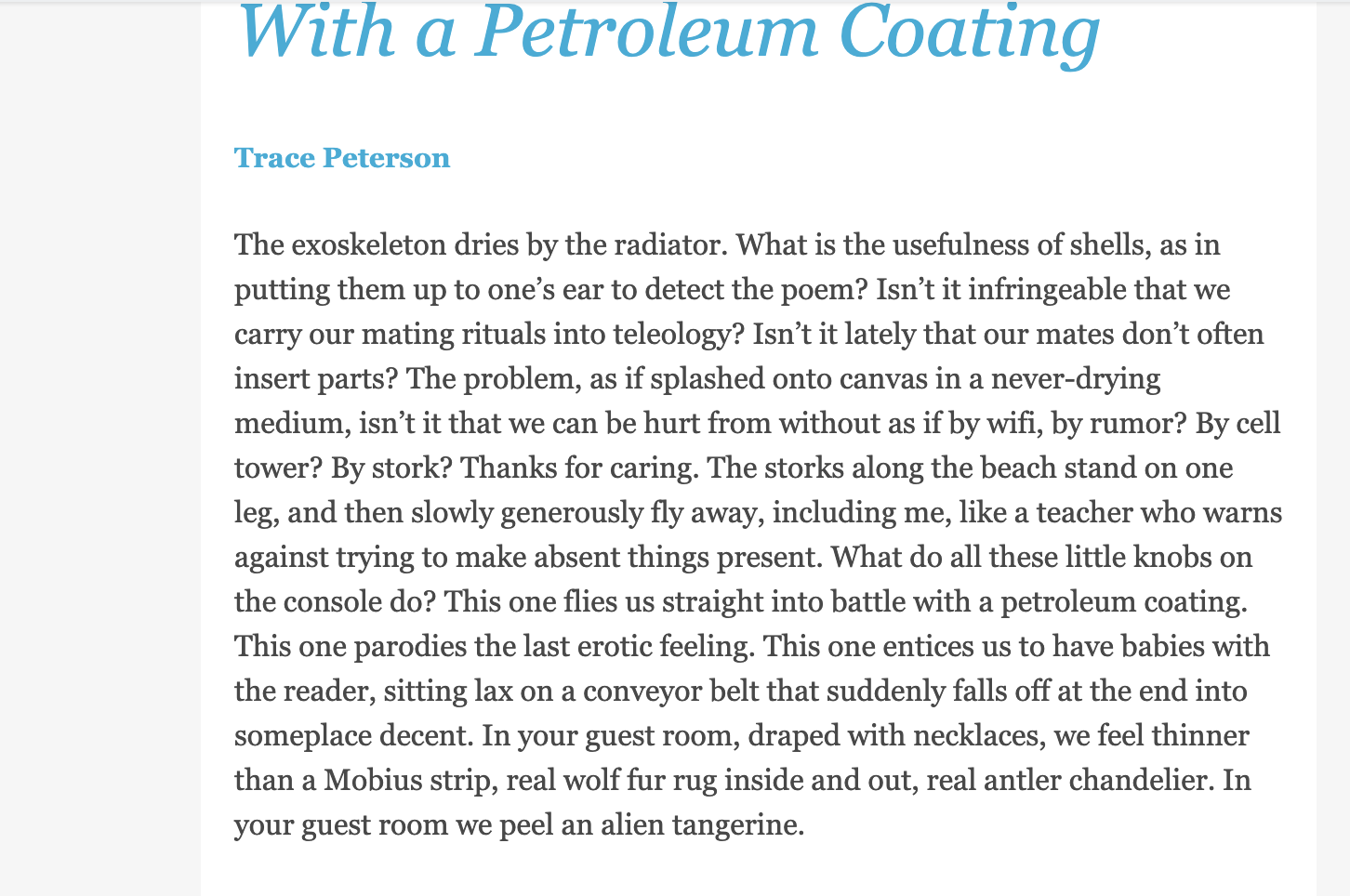 "With a Petroleum Coating" by Trace Peterson